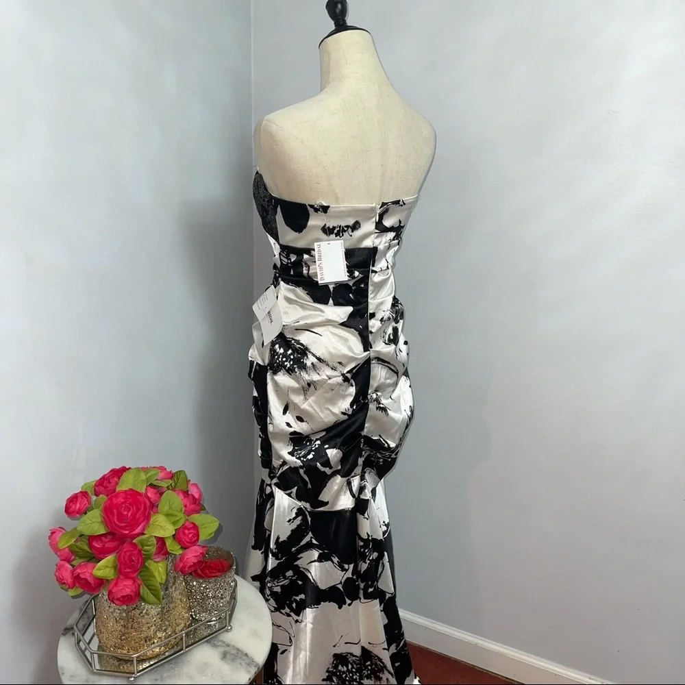 # Davids Bridal Strapless Sequined Chest Black & White Gown / Maxi Dress Size 7 - Picture 8 of 17